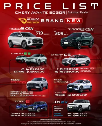 Pricelist Harga Chery gedebage 2025